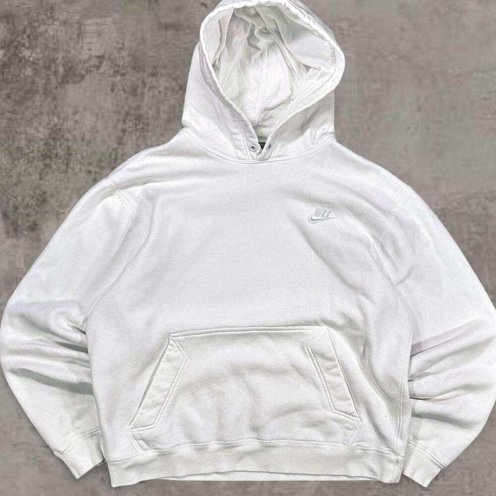 Vintage Y2K Nike Side Swoosh Men's Medium White Hoodie Silver Tag 2000s pullover